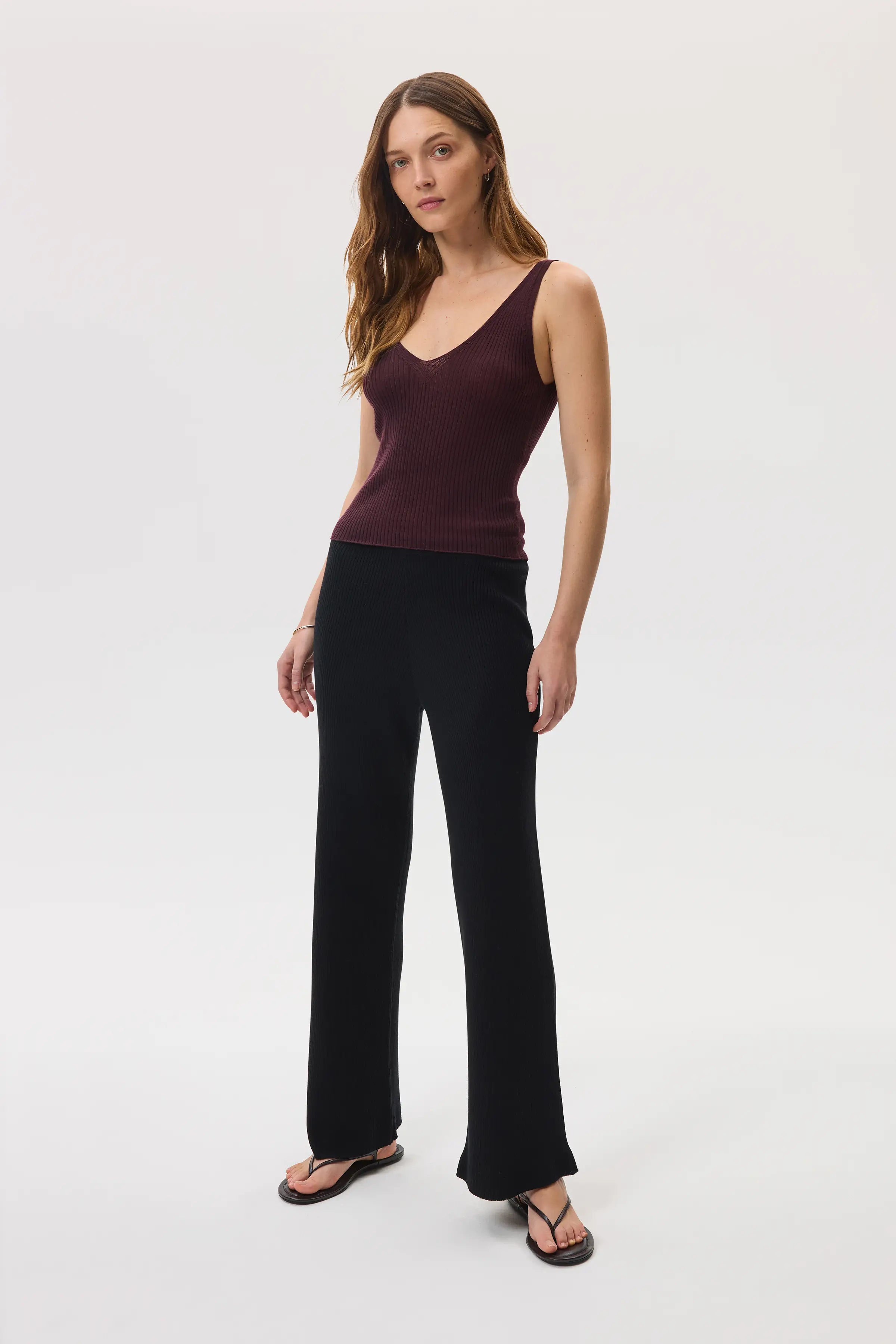 Johnstons of Elgin - Ribbed Merino Wide Leg Black Trousers
