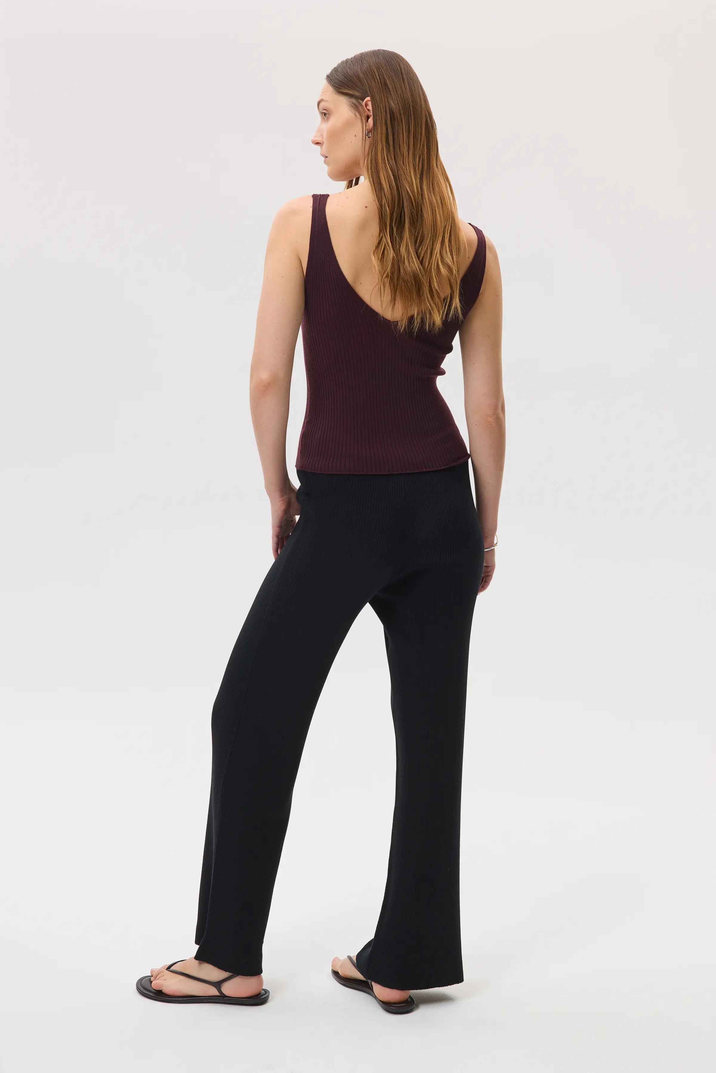 Johnstons of Elgin - Ribbed Merino Wide Leg Black Trousers