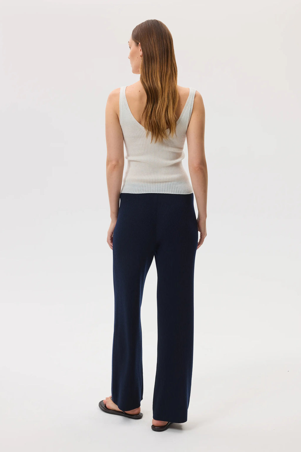Johnstons of Elgin - Ribbed Merino Dark Navy Wide Leg Trousers