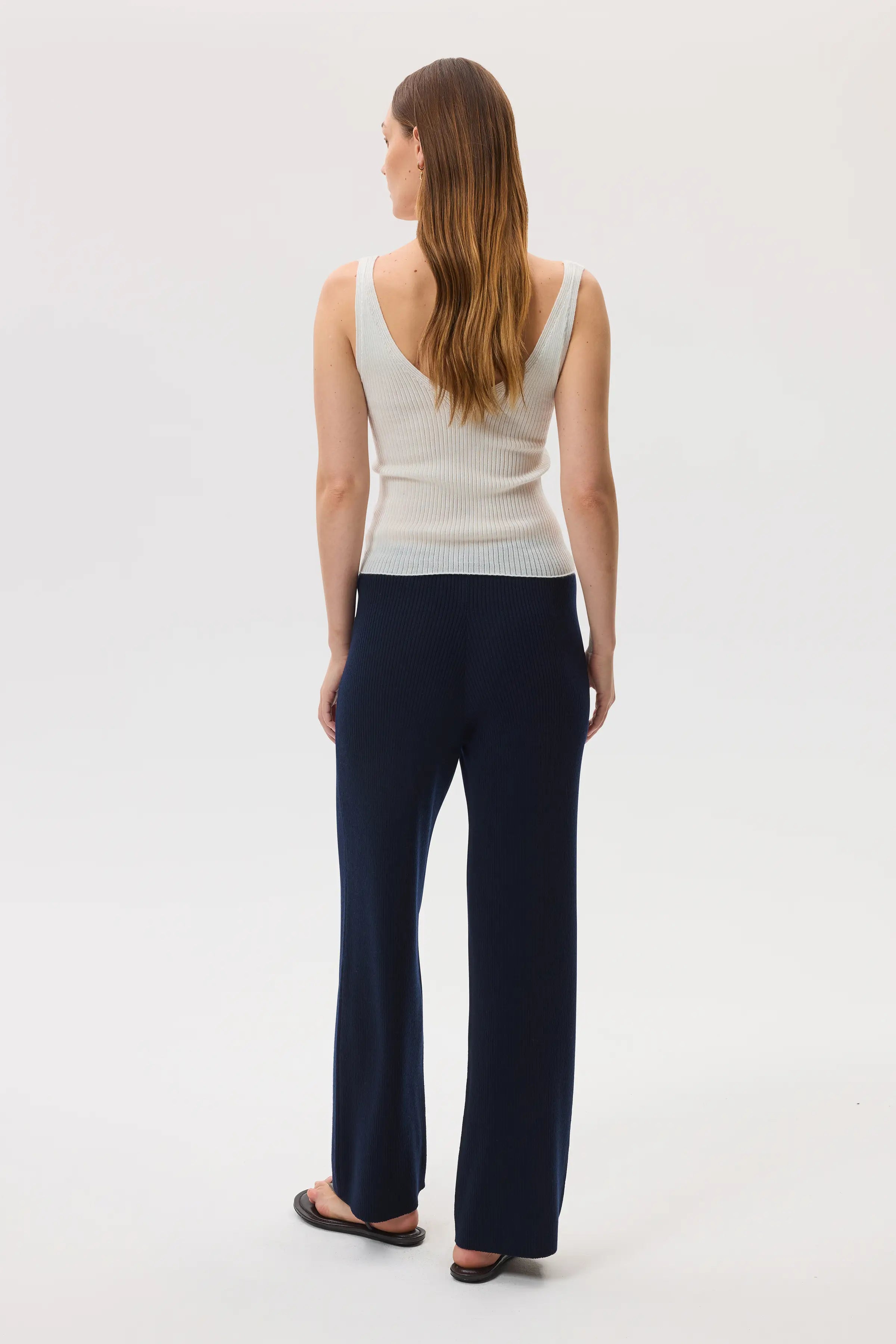 Johnstons of Elgin - Ribbed Merino Dark Navy Wide Leg Trousers