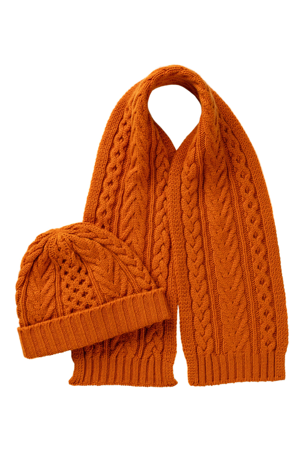 Johnstons of Elgin - Children's Orange Aran Cashmere Beanie