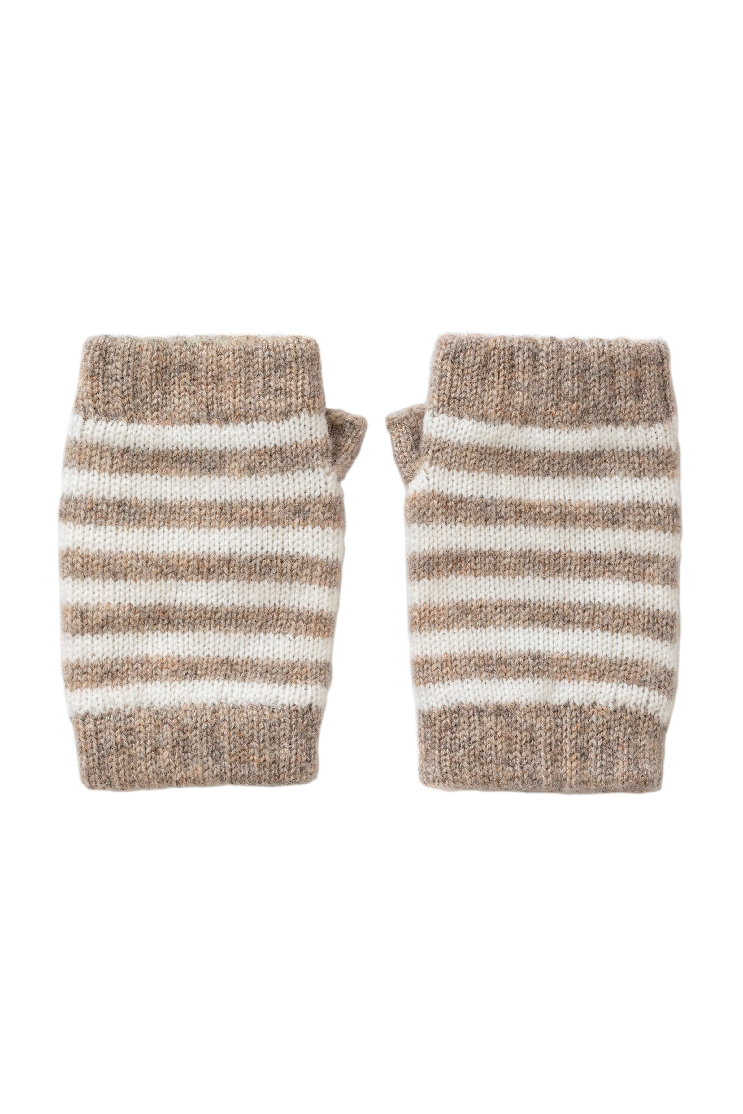 Johnstons of Elgin - Children's Natural Fairisle Hat & Stripy Wristwarmers Gift Set