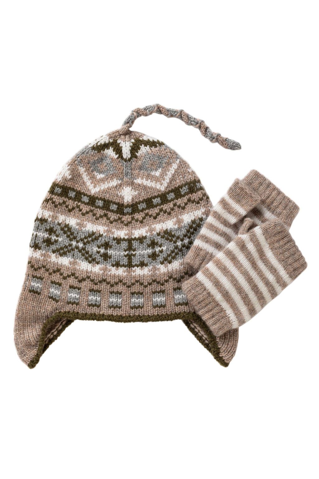 Johnstons of Elgin - Children's Cashmere Light Brown Fairisle Beanie