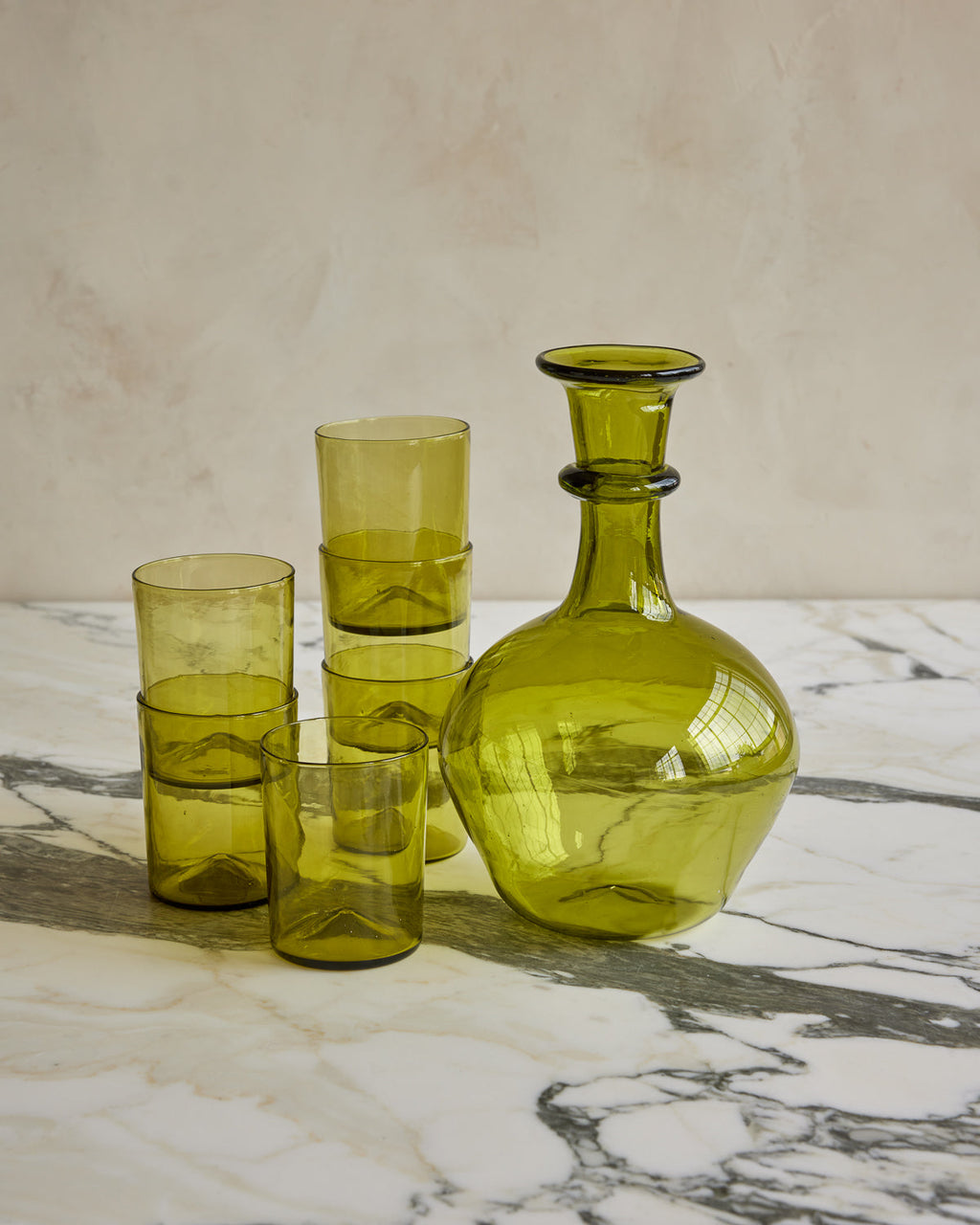 Lostine - Round Bottom Glass Decanter - Olive