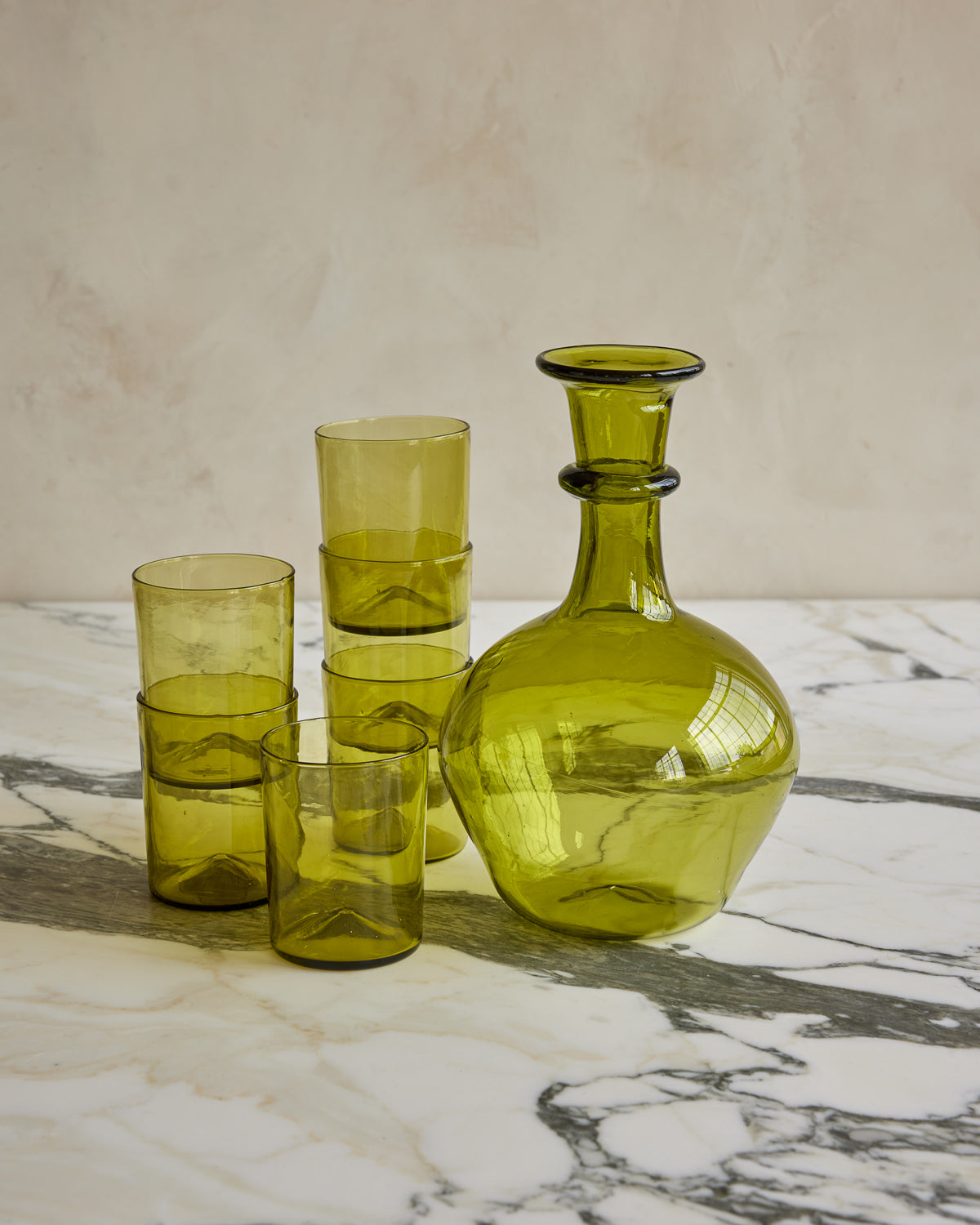 Lostine - Round Bottom Glass Decanter - Olive