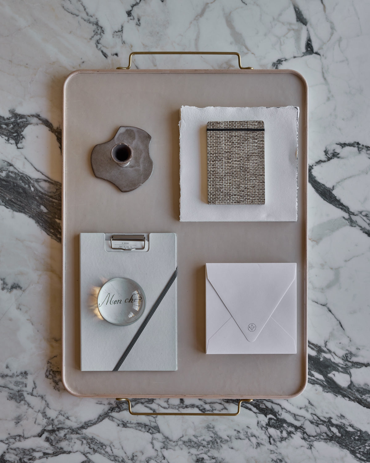 Lostine - Bennett Leather Tray - Eggshell