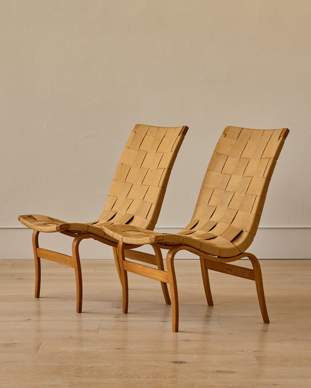 Lostine - Pair of 'Eva' Beech Easy Chairs by Bruno Mathsson