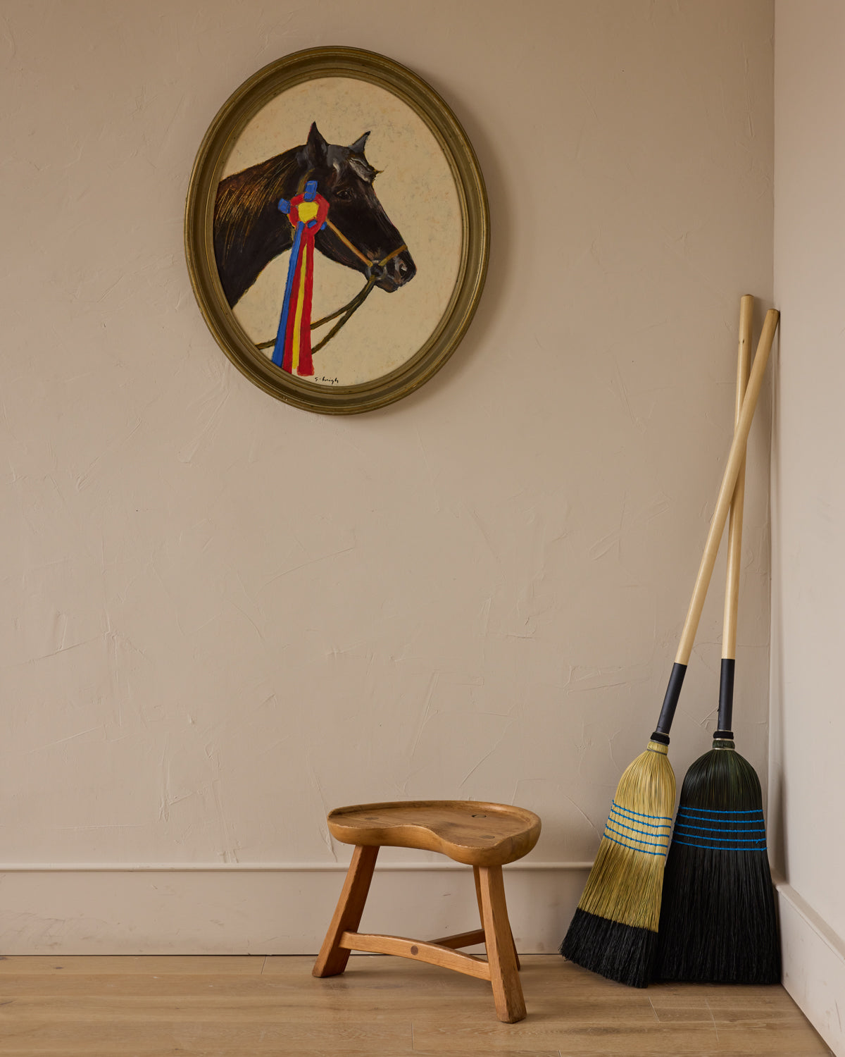 Lostine - 1960s "Fjøskrakk" 522 Pine Stool by Krogenæs Møbler
