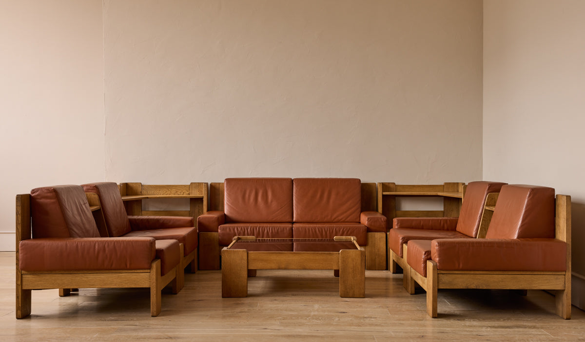 Lostine - Oak + Leather Modular Sectional