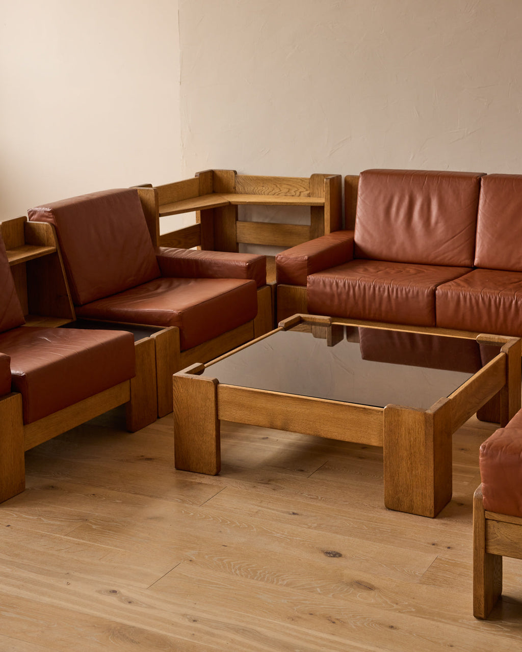 Lostine - Oak + Leather Modular Sectional