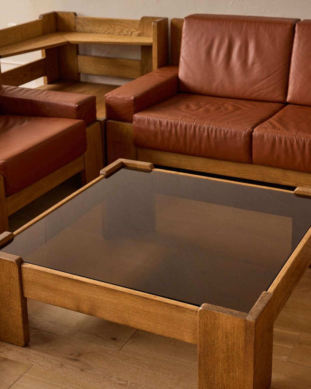 Lostine - Oak + Leather Modular Sectional
