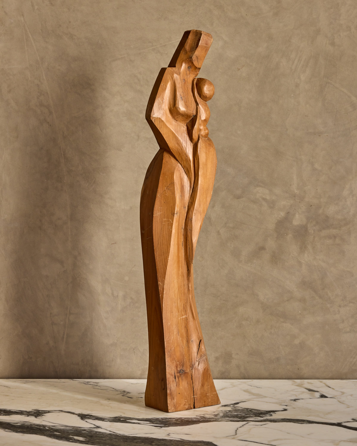Lostine - Handcarved Wooden Mother + Child Sculpture