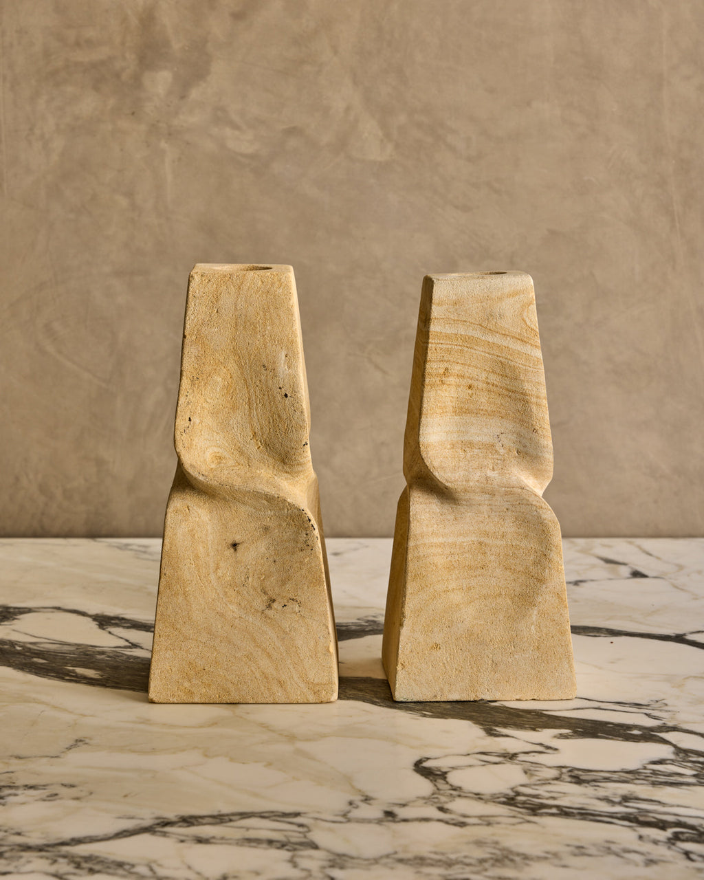 Lostine - Pair of Twisted Stone Candle Holders