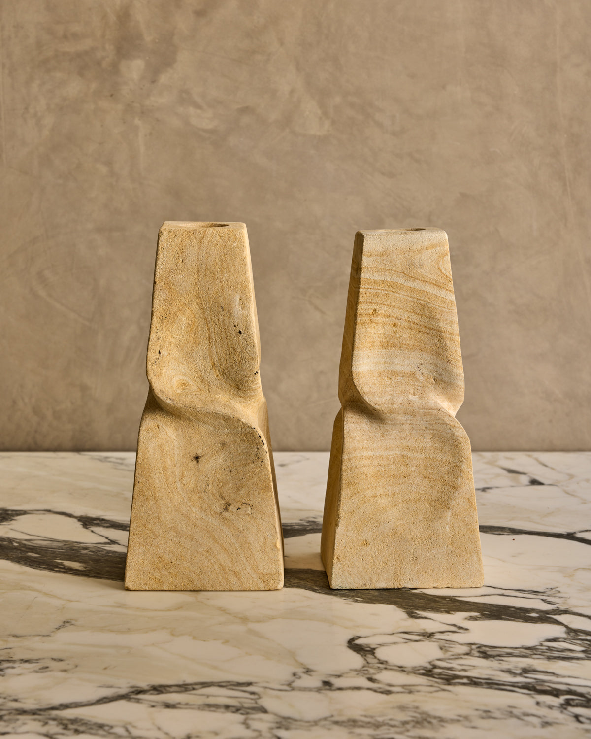 Lostine - Pair of Twisted Stone Candle Holders