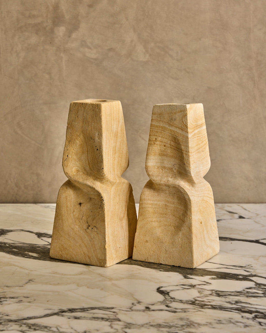 Lostine - Pair of Twisted Stone Candle Holders
