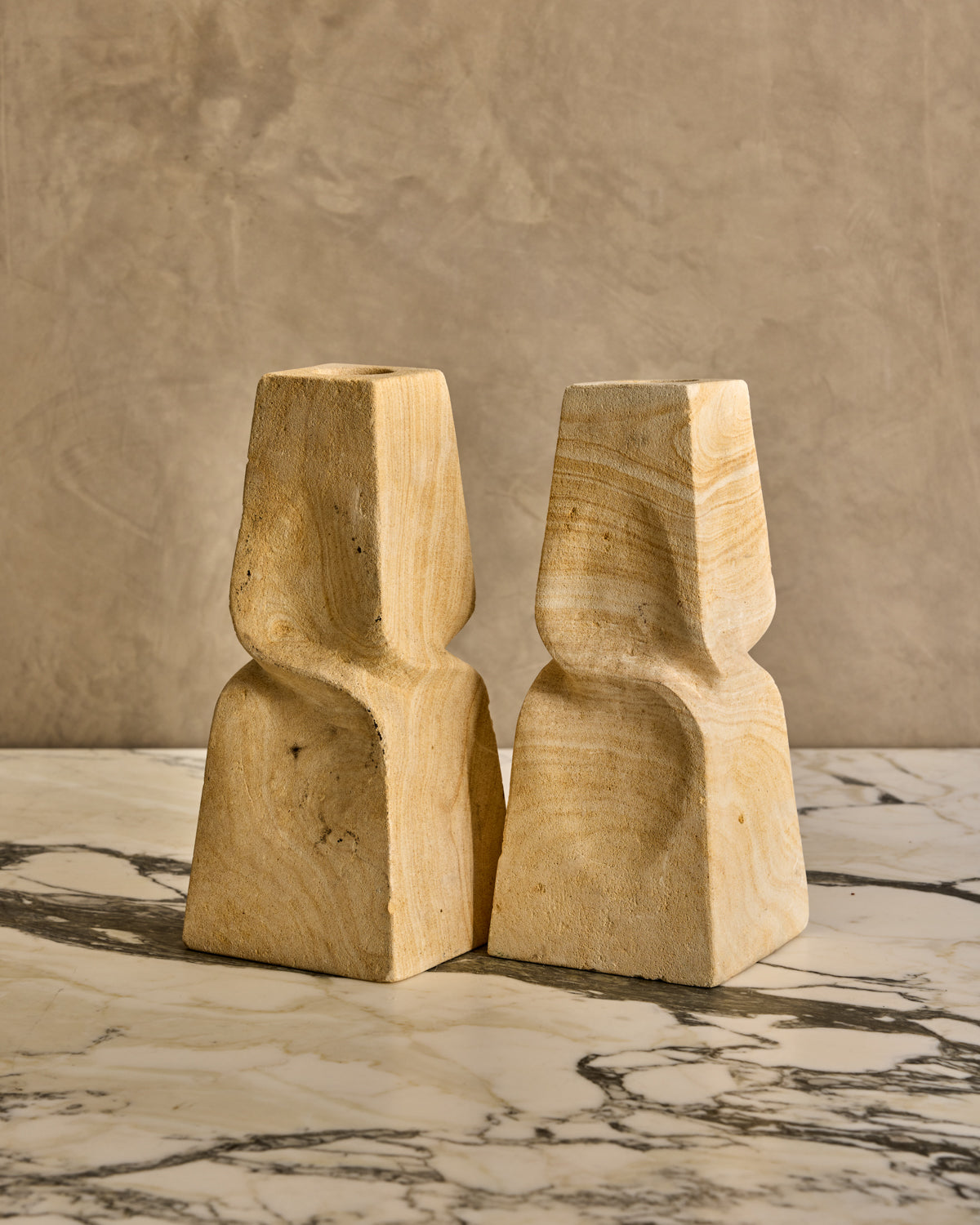 Lostine - Pair of Twisted Stone Candle Holders