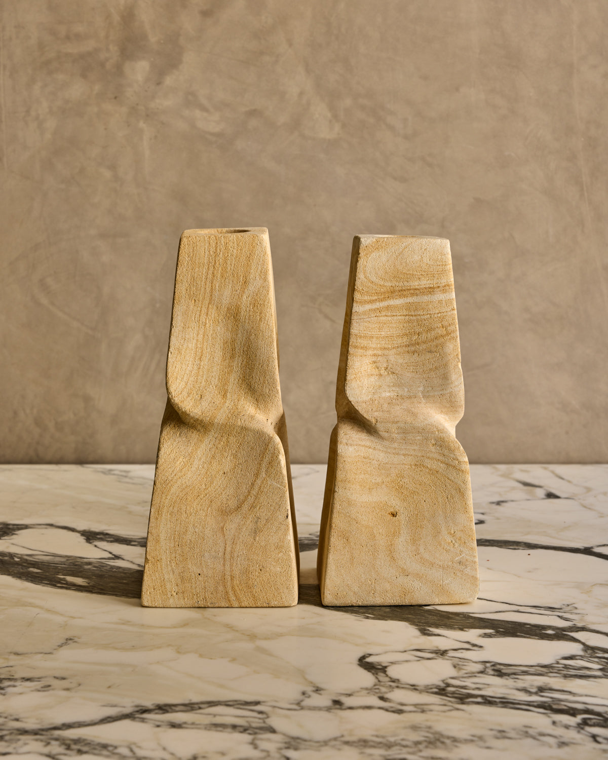 Lostine - Pair of Twisted Stone Candle Holders