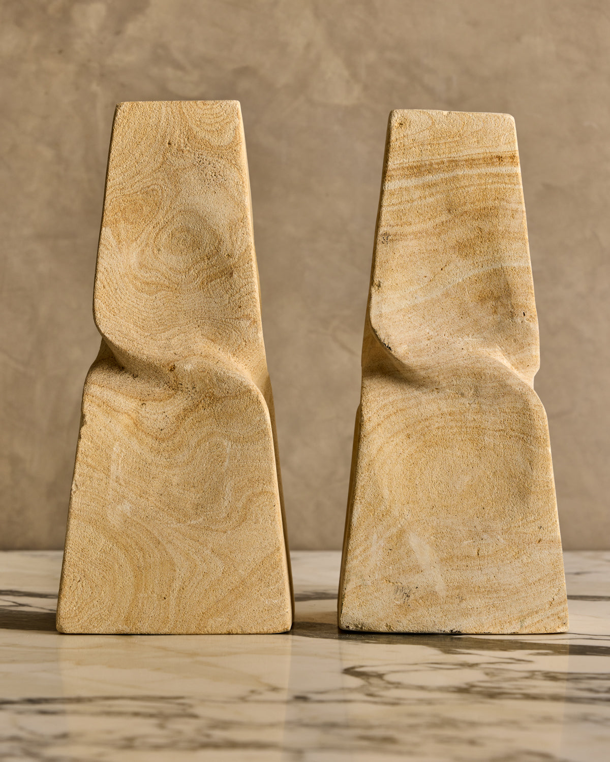 Lostine - Pair of Twisted Stone Candle Holders