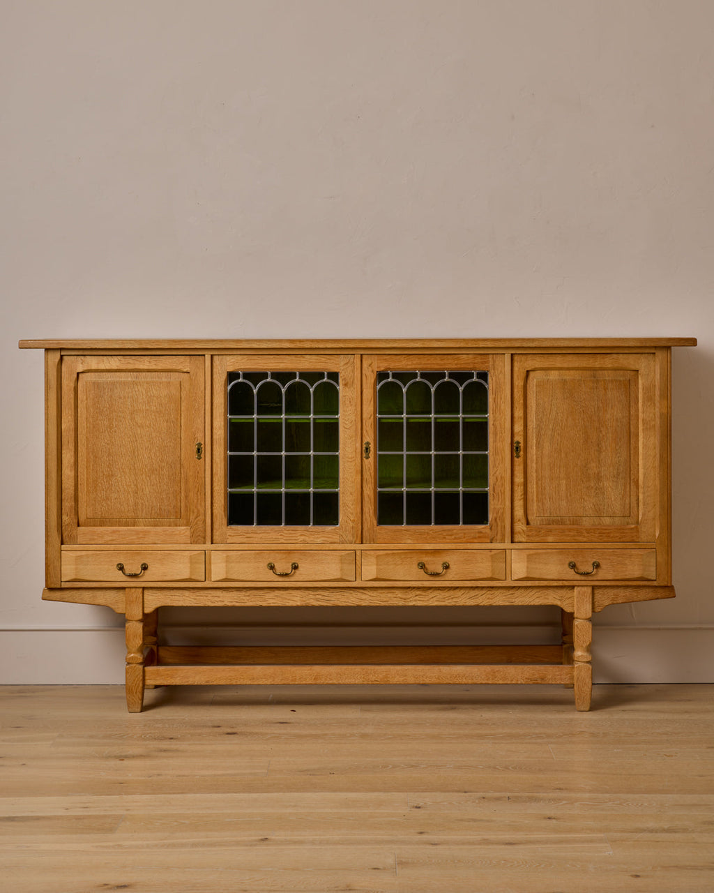 Lostine - Danish Oak Highboard with Green Glass
