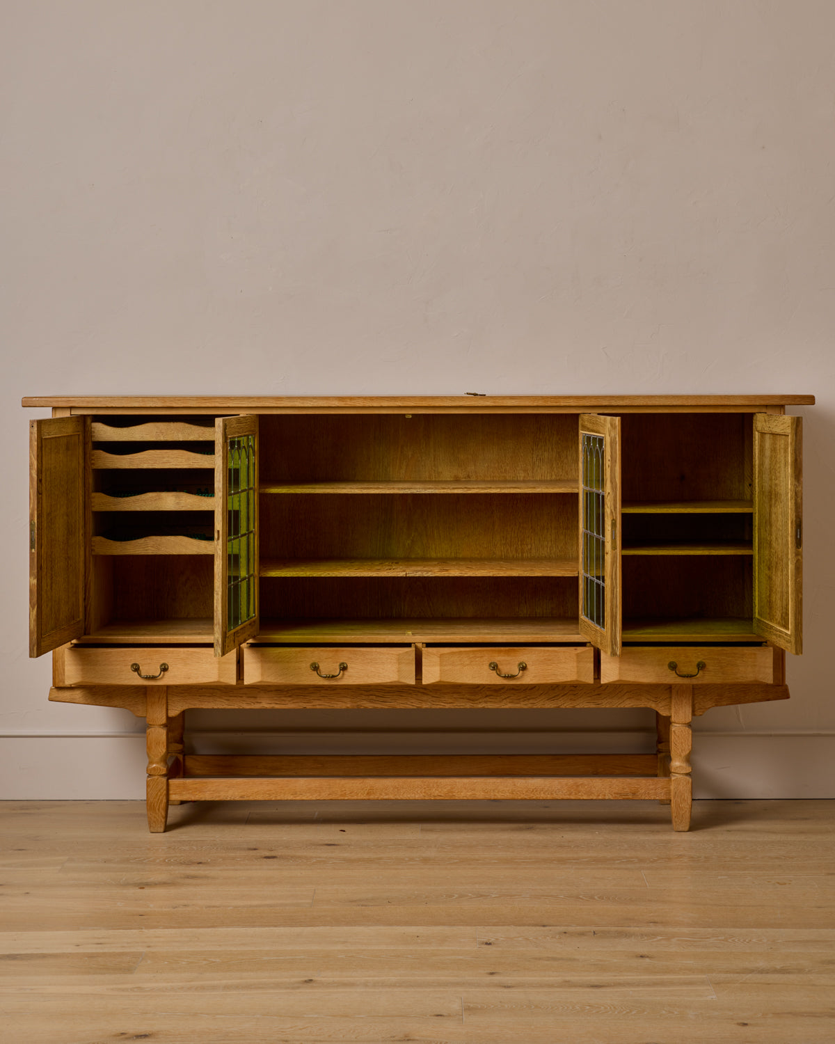 Lostine - Danish Oak Highboard with Green Glass
