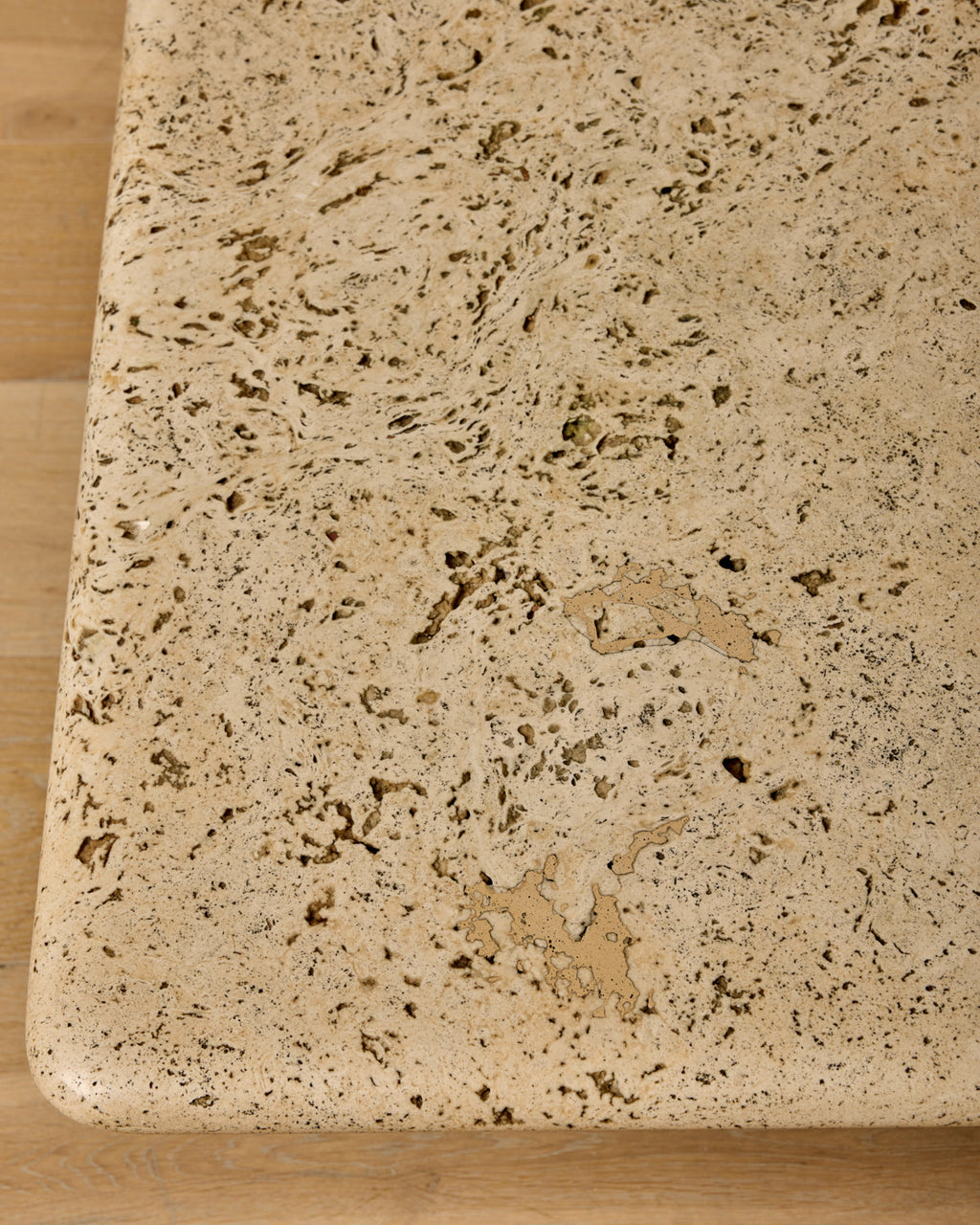Lostine - Mid - Century Column - Base Travertine Coffee Table