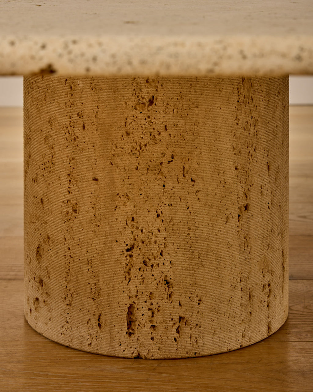 Lostine - Mid - Century Column - Base Travertine Coffee Table