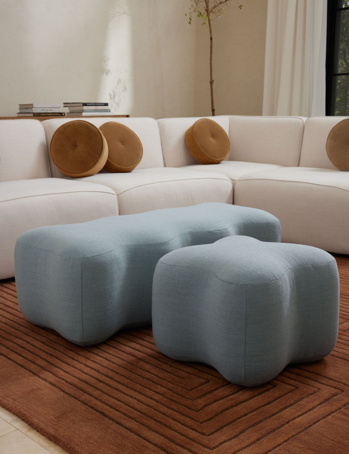 Lulu and Georgia - Open Box: June Bench, Blue Linen Weave by Eny Lee Parker