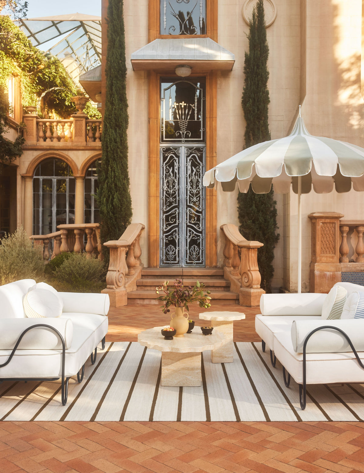 Lulu and Georgia - Open Box: Scalloped Indoor / Outdoor Side Table, Beige Marble by Sarah Sherman Samuel