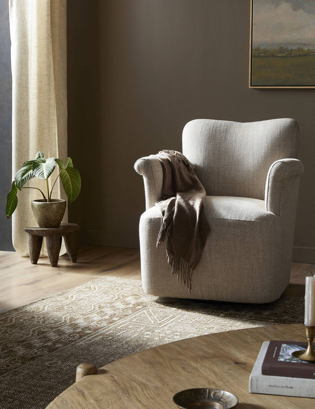 Lulu and Georgia - Open Box: Camellia Swivel Chair, Wheat by Amber Lewis x Four Hands