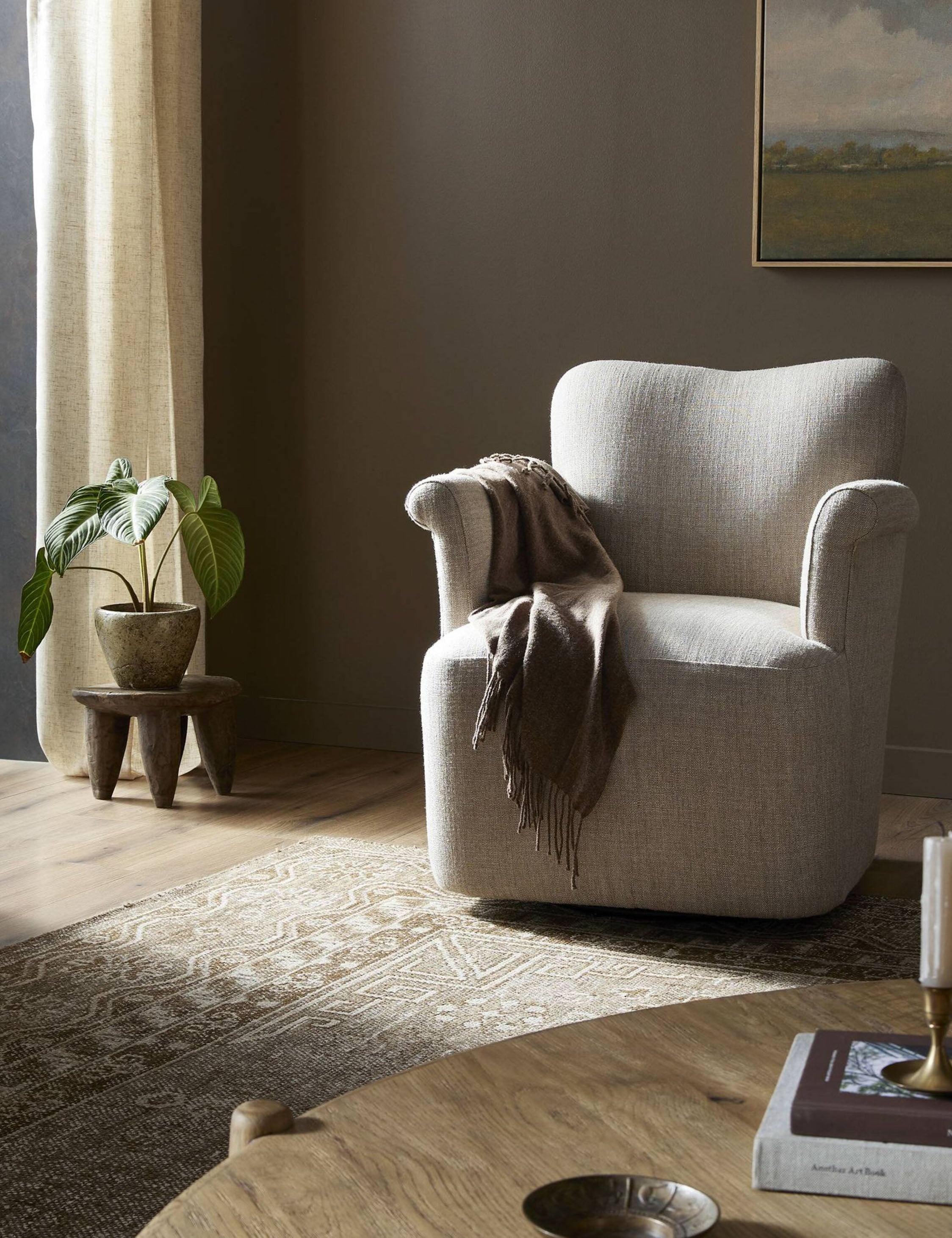 Lulu and Georgia - Open Box: Camellia Swivel Chair, Wheat by Amber Lewis x Four Hands