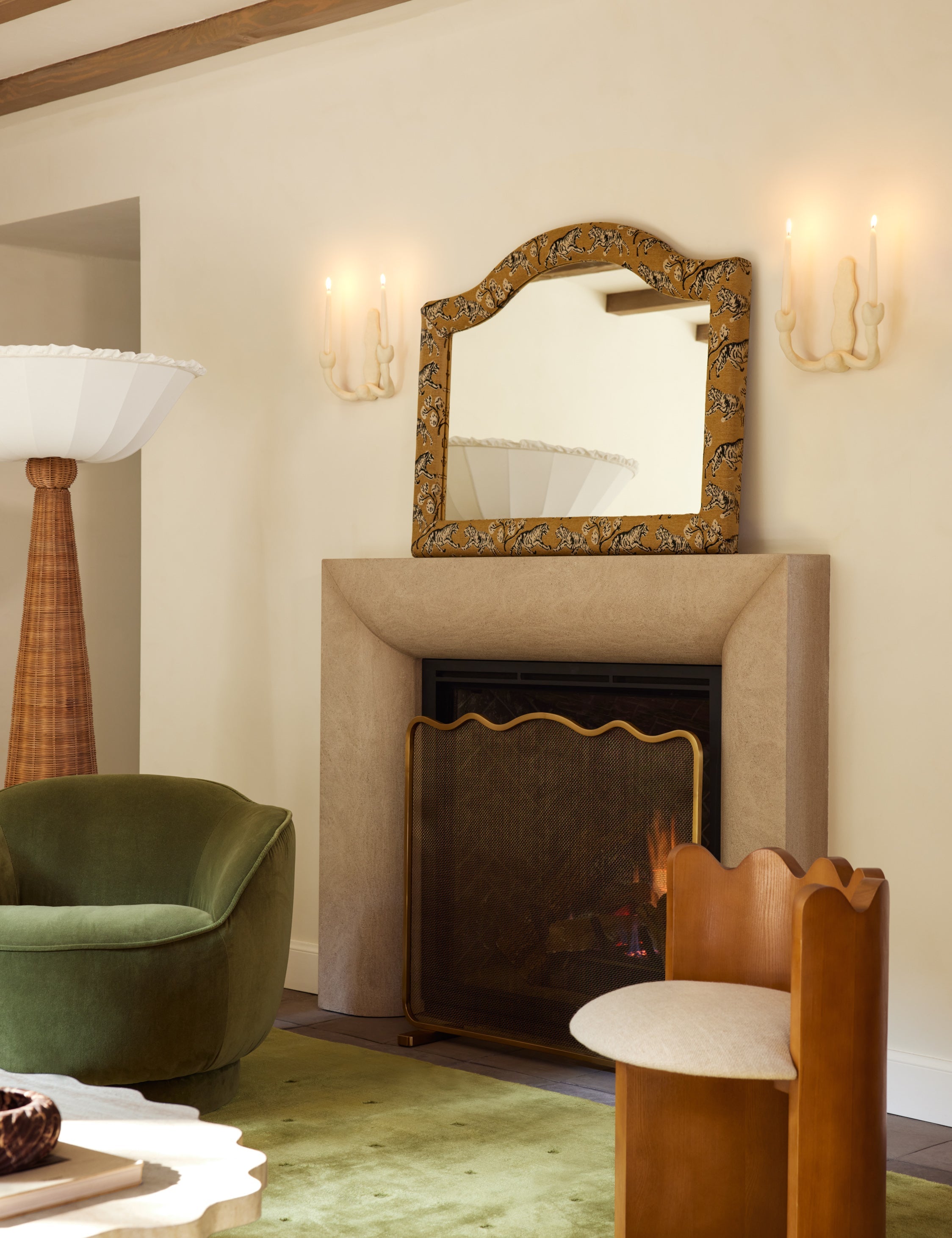 Lulu and Georgia - Tiger Upholstered Mantel Mirror by Sarah Sherman Samuel