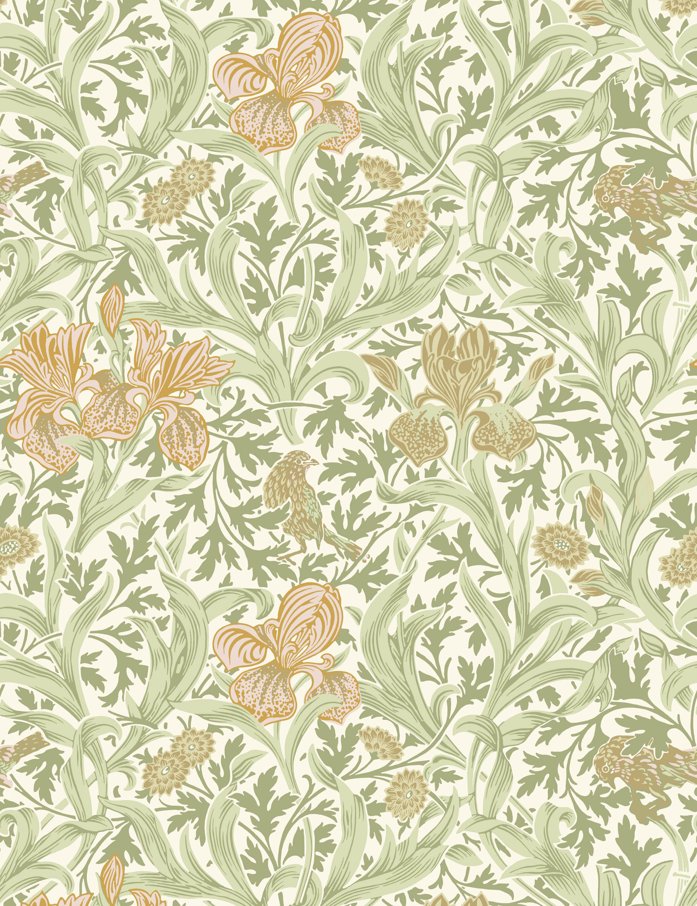 Lulu and Georgia - Iris Wallpaper Swatch by Morris & Co. , Light Green