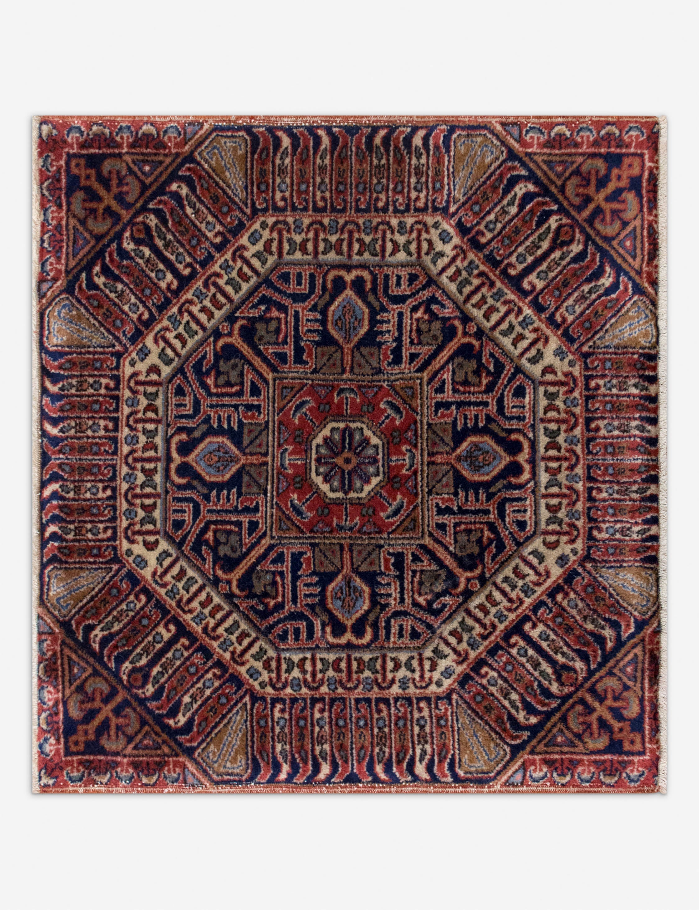 Lulu and Georgia - Vintage Turkish Hand - Knotted Wool Mini Rug No. 348, 2' x 2'2"