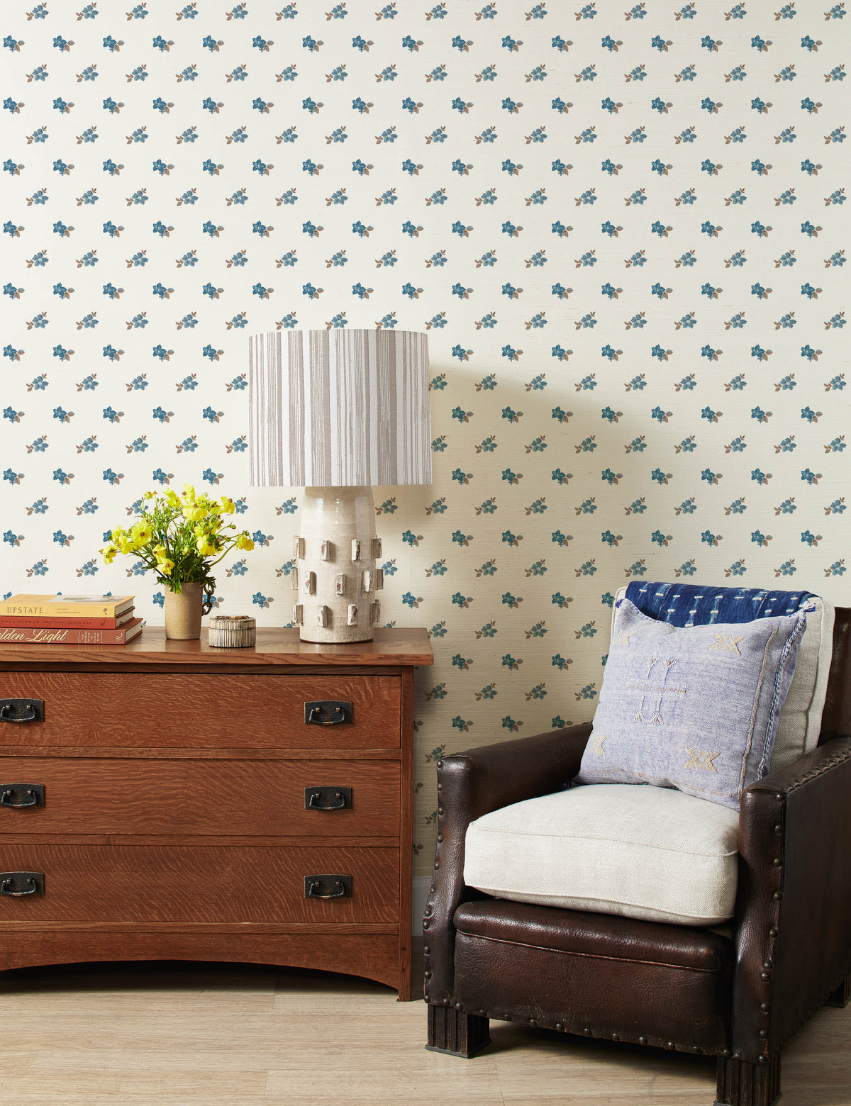 Lulu and Georgia - Anna Floral Grasscloth Wallpaper by Nathan Turner