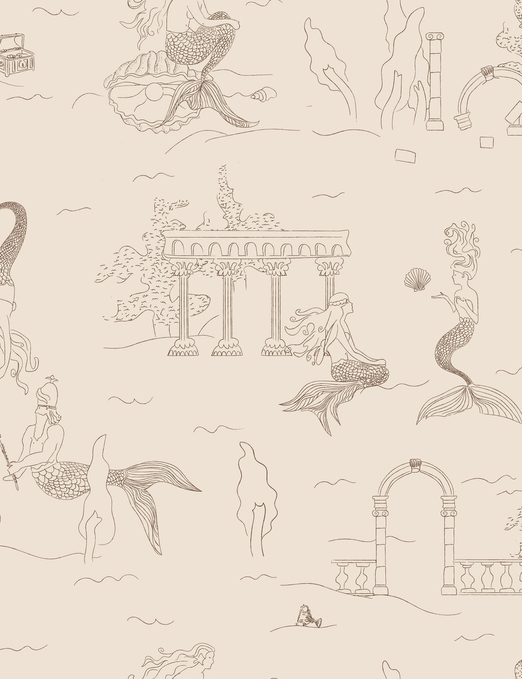 Lulu and Georgia - Mermaid Toile Wallpaper by Sarah Sherman Samuel
