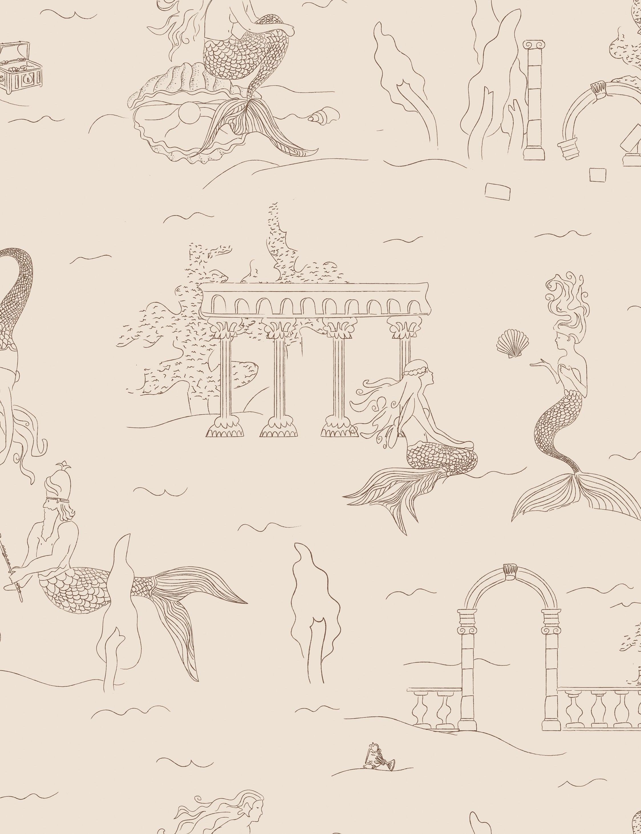 Lulu and Georgia - Mermaid Toile Wallpaper by Sarah Sherman Samuel