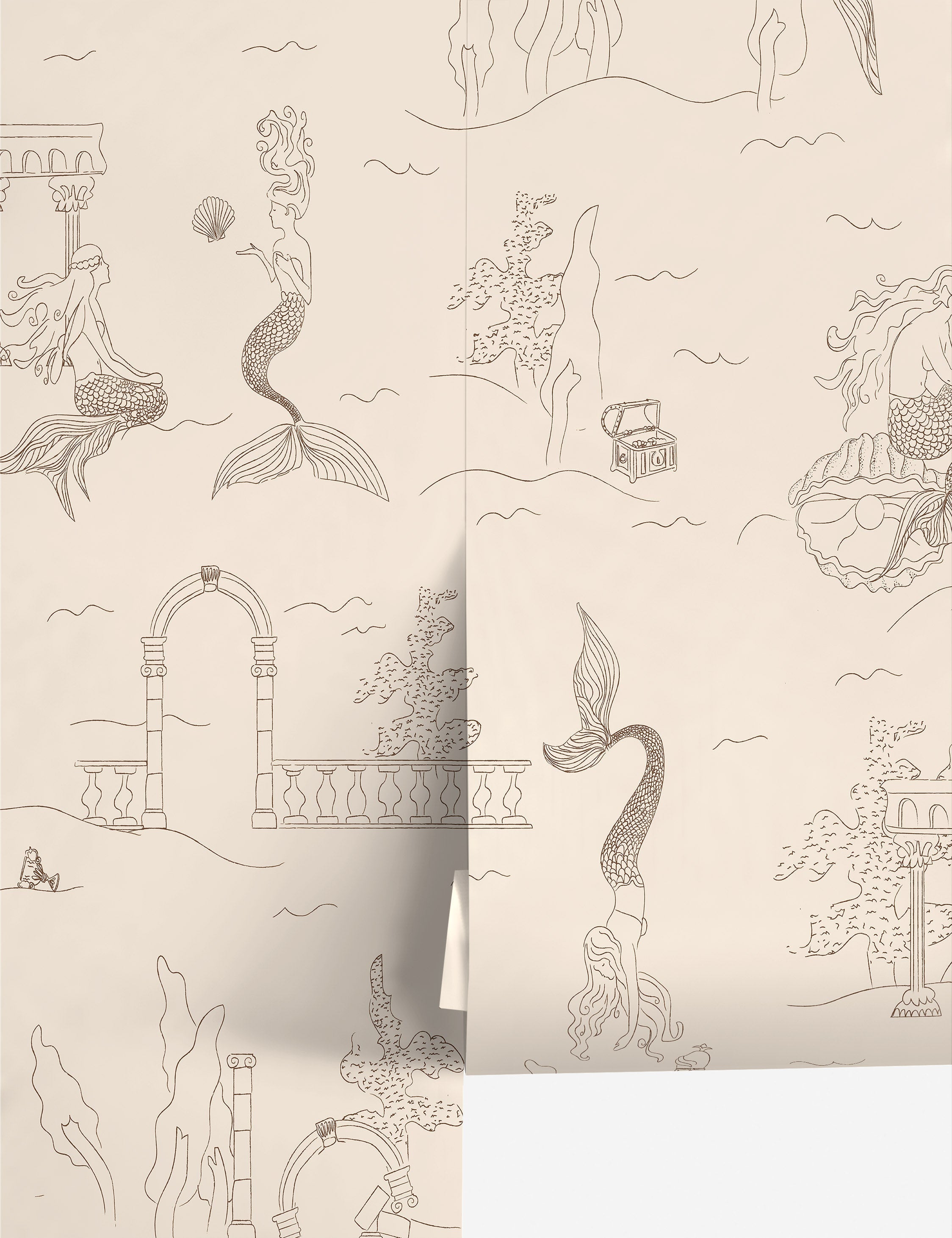 Lulu and Georgia - Mermaid Toile Wallpaper by Sarah Sherman Samuel