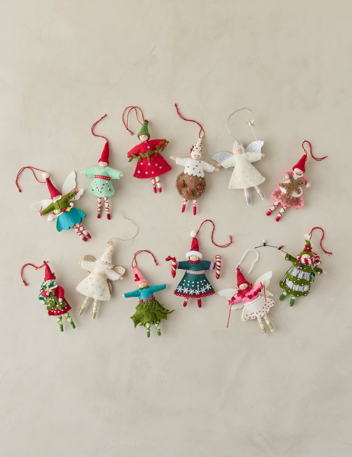 Lulu and Georgia - Pixie Felt Ornaments (Set of 12)