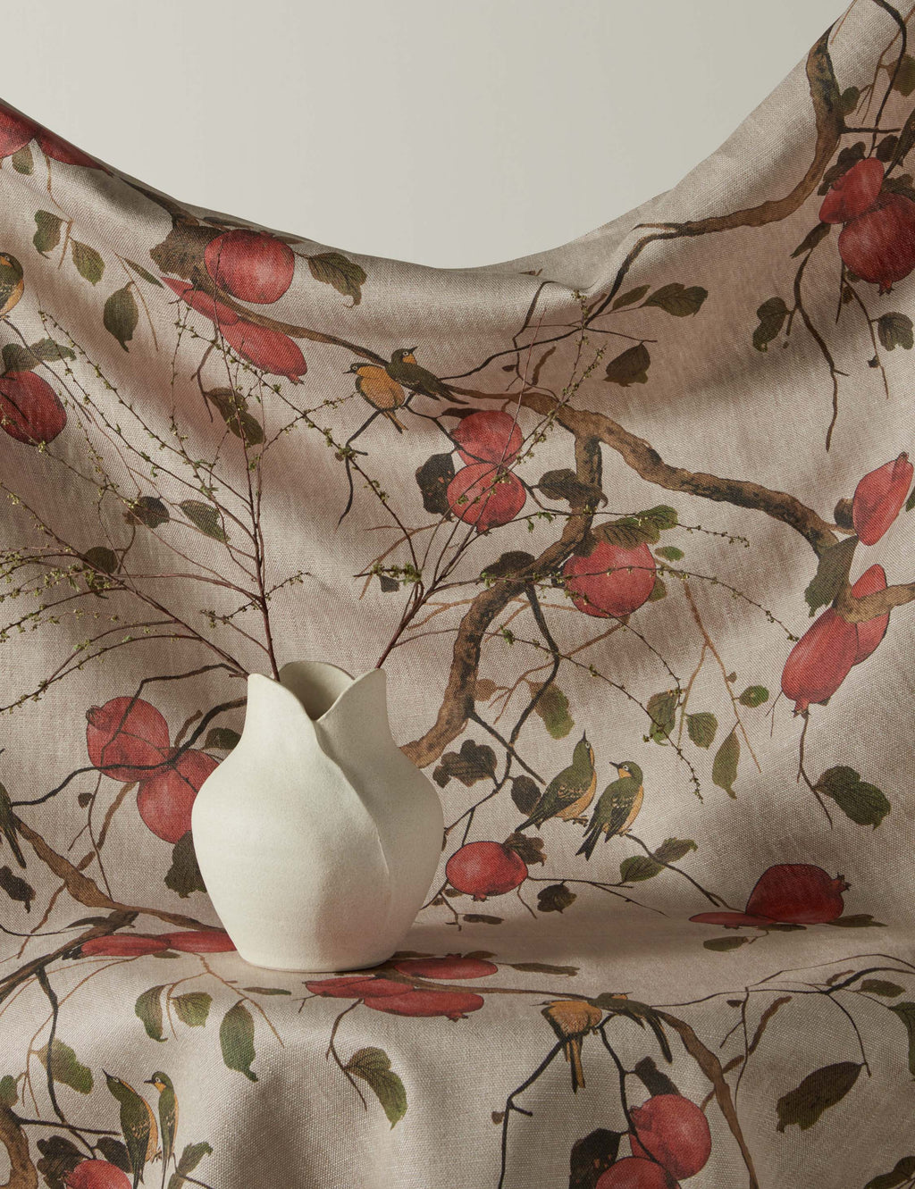Lulu and Georgia - Pomegranate Birds Flax Linen Fabric by Nathan Turner