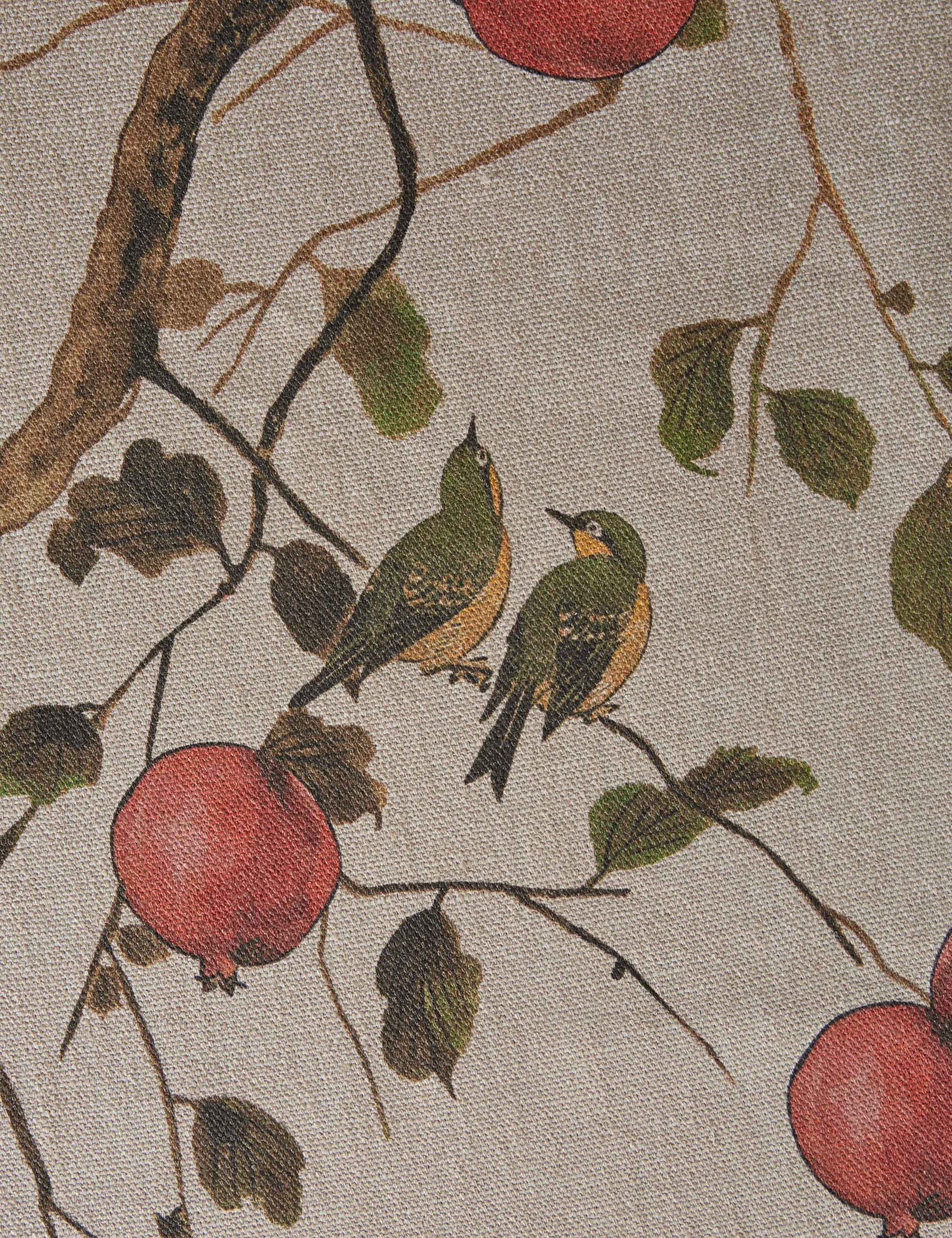 Lulu and Georgia - Pomegranate Birds Flax Linen Fabric by Nathan Turner