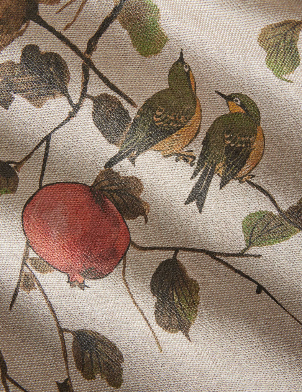 Lulu and Georgia - Pomegranate Birds Flax Linen Fabric by Nathan Turner