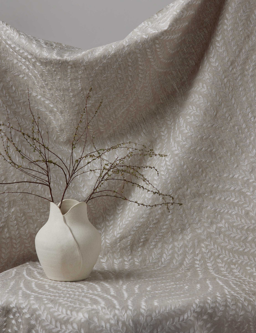 Lulu and Georgia - Willow Vine Embroidery Linen Fabric by Scalamandré