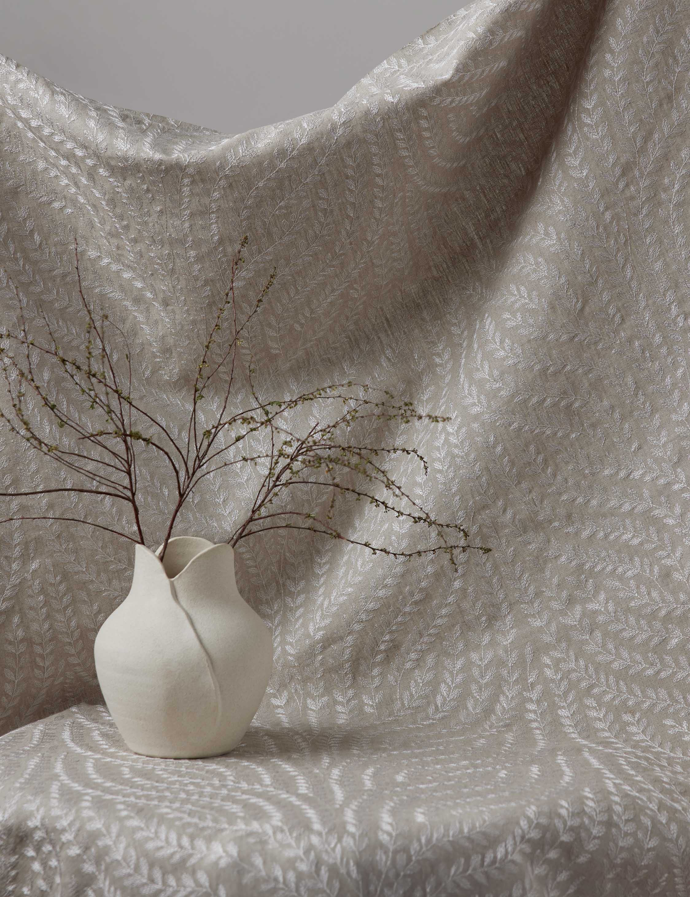 Lulu and Georgia - Willow Vine Embroidery Linen Fabric by Scalamandré