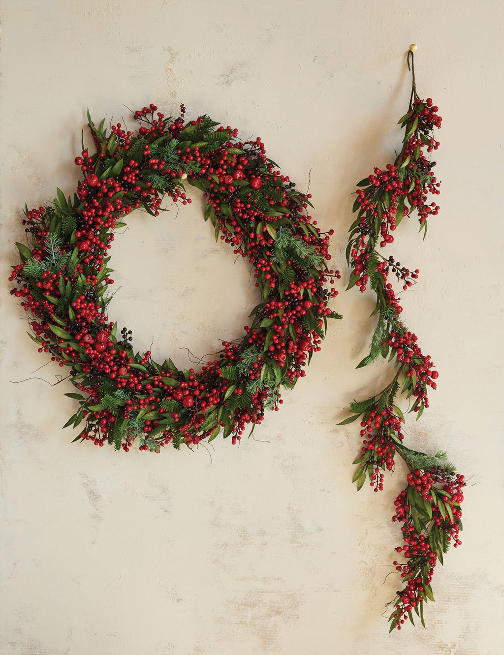 Lulu and Georgia - Faux Spruce Wreath with Red Berries and Pinecones