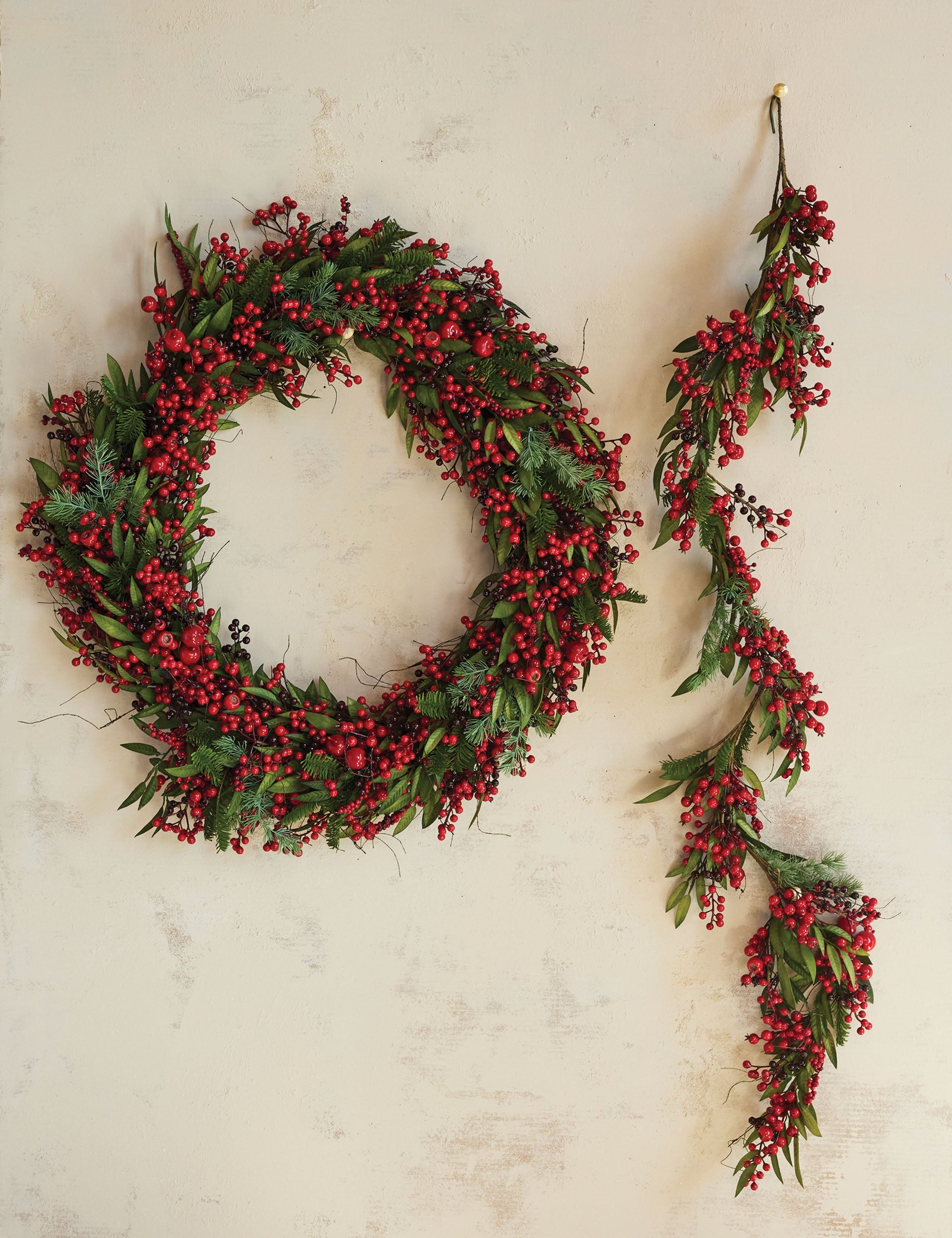 Lulu and Georgia - Faux Spruce Wreath with Red Berries and Pinecones
