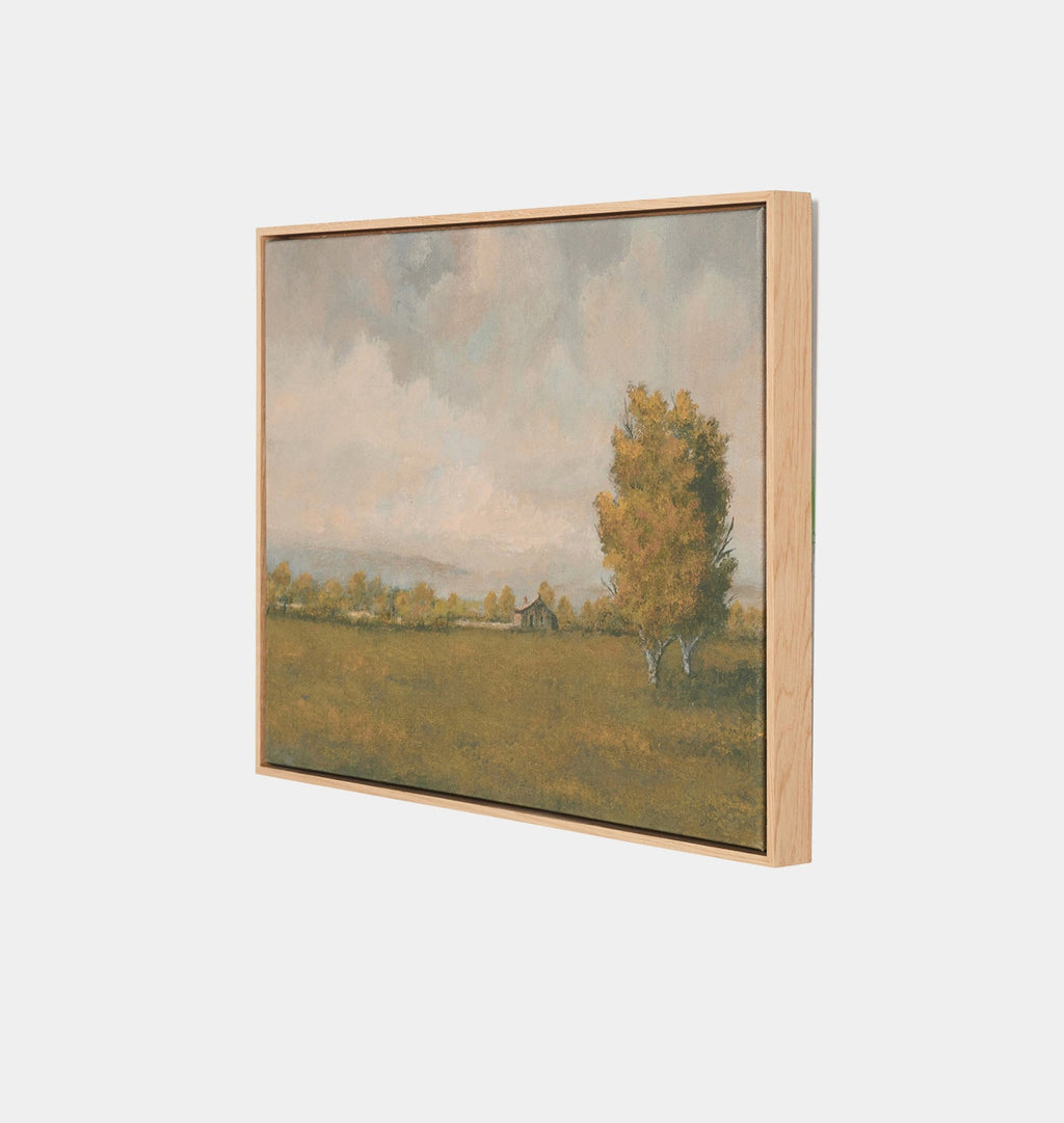 Amber Interiors - Misty Morning Cabin by Lori Marie Framed Print