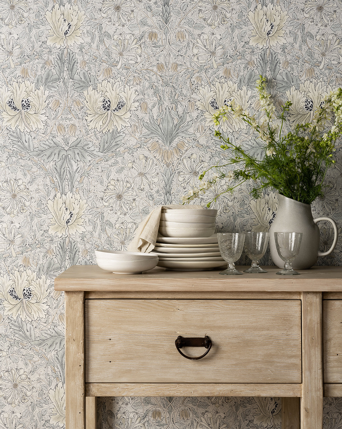 McGee & Co - Morris & Co. x McGee & Co. Honeysuckle & Tulip Slate Blue Wallpaper