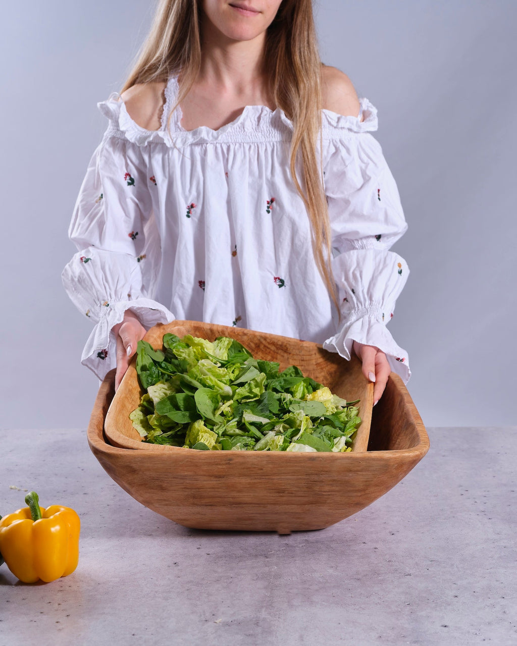 Terra Klay - Medium 14 - inch Nesting Square Wooden Bowl