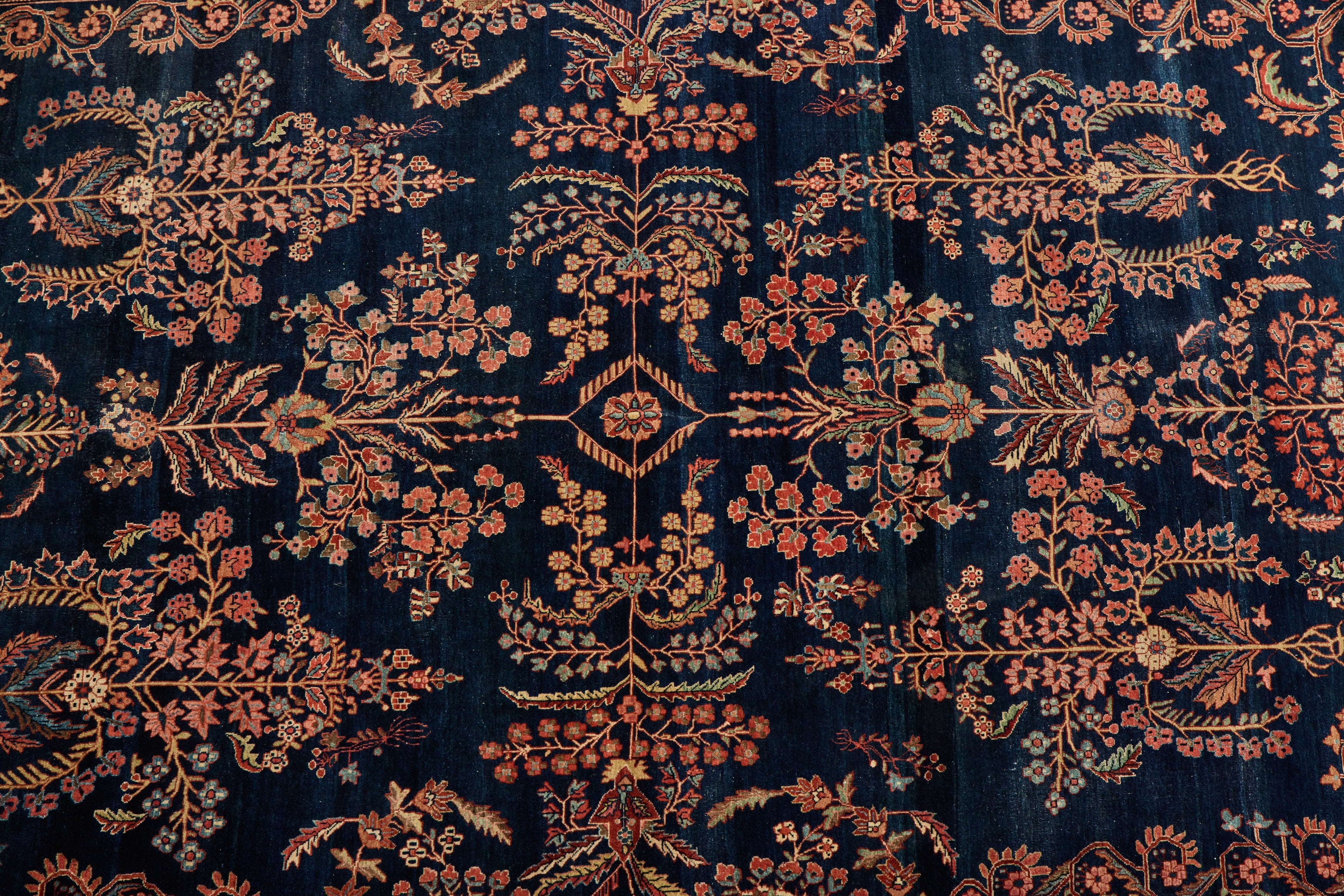 Nicky Kehoe - Blue Persian Floral Sarouk Rug 9' X 11'8