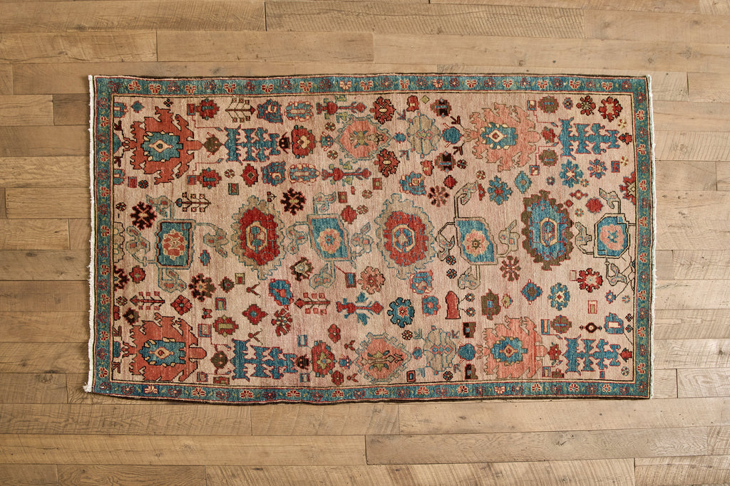 Nicky Kehoe - Blush & Blue Floral Heriz Rug 4'6 X 7'8